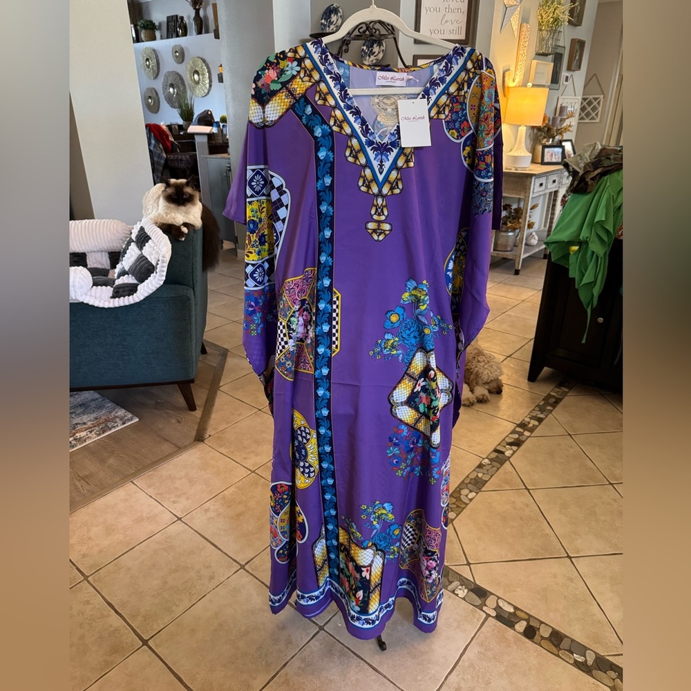 Miss Lavish London Kaftan Tunic Kimono Dress Ladies Maxi Caftans Purple Large